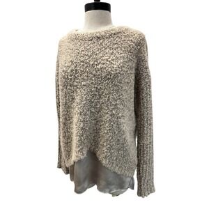 O*c Boucle Layered Sweater Womens Small Tan Good Satin Underlay Crewneck